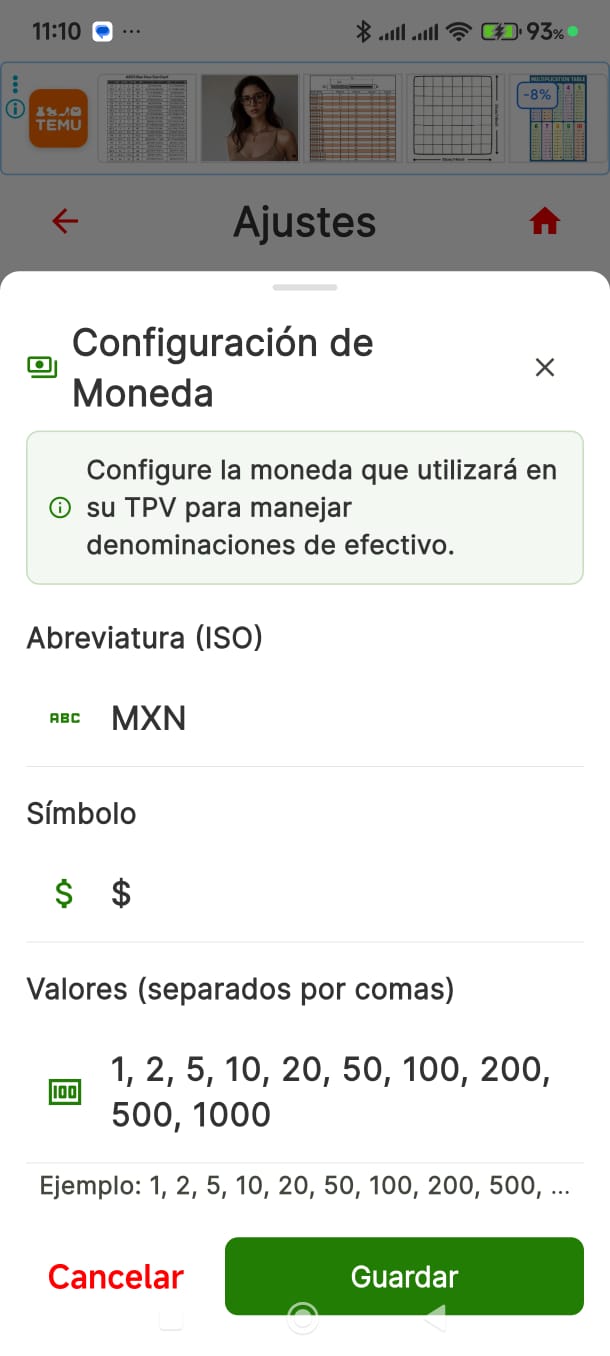 Configuración de Moneda
