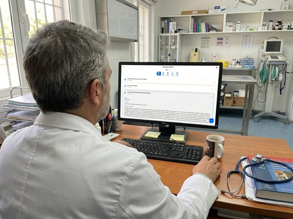 Veterinario usando RedVet en ordenador