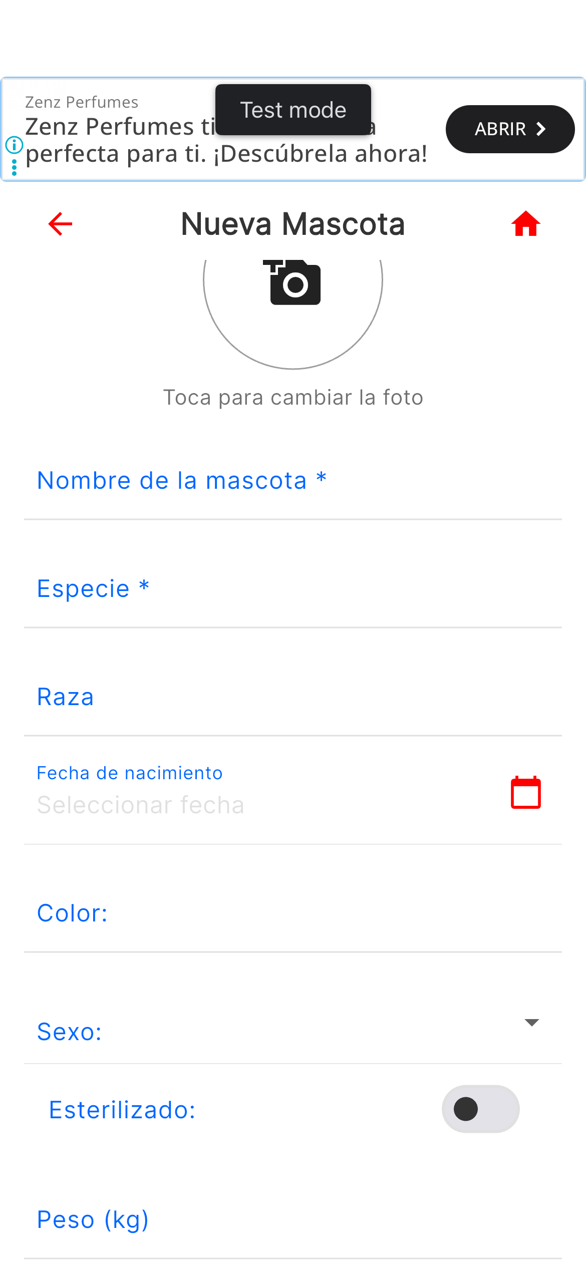 Editar/Crear Mascota en RedVet